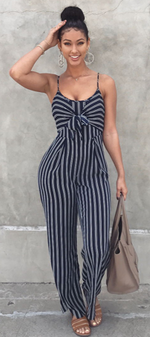 Stripe Bow Knot Cami Romper