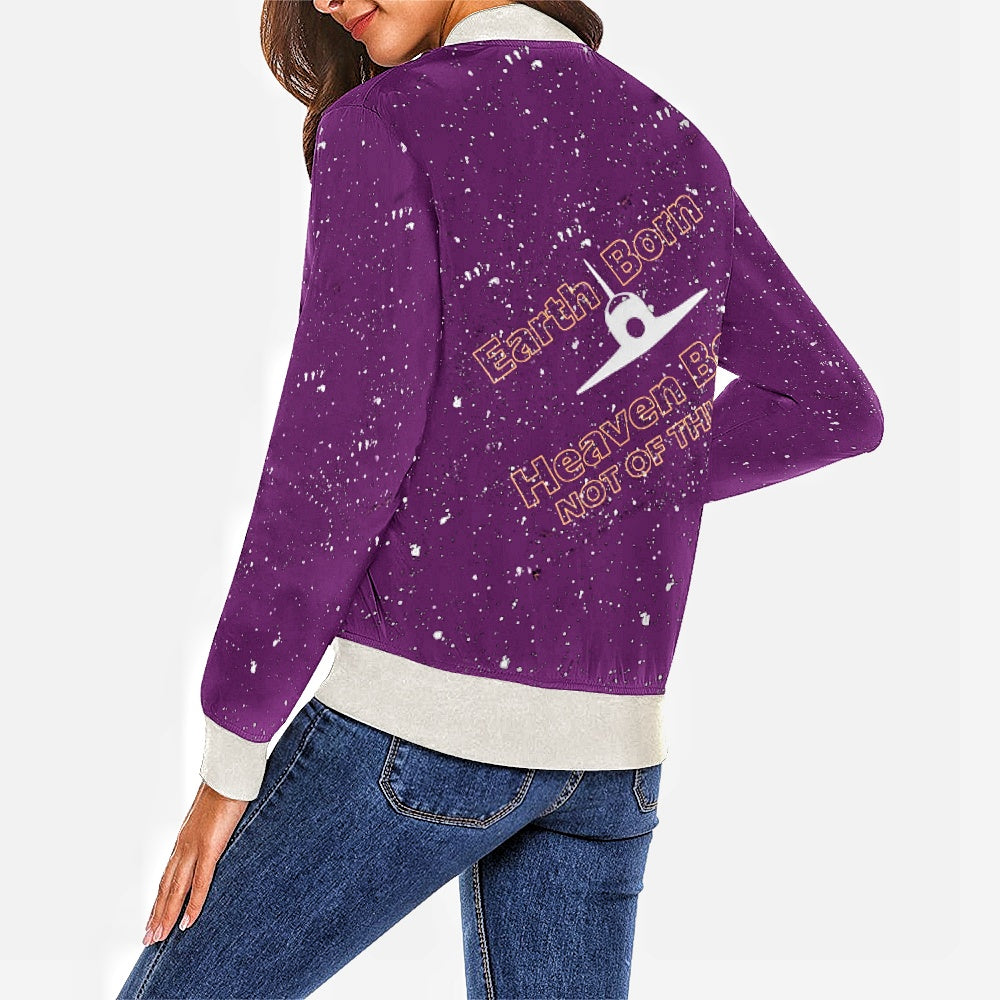 Earth born heaven bound womens bomber pu