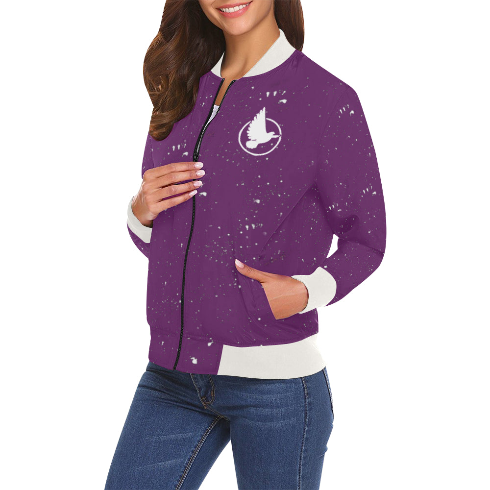 Earth born heaven bound womens bomber pu